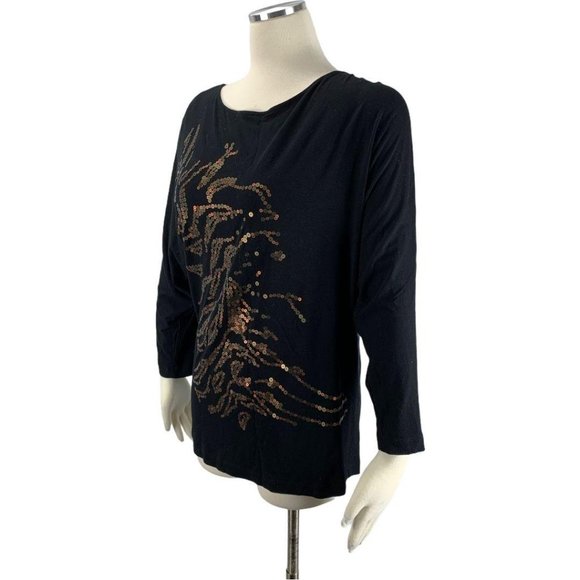 CAbi Cheri 152 Blouse Medium M Black Gold Sequins - Picture 2 of 5